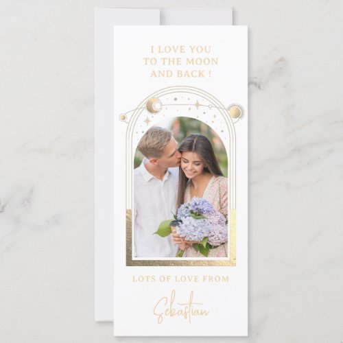 Love You To The Moon Photo Celestial White Gold Holiday Card