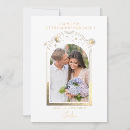 Love You To The Moon Photo Celestial White Gold Holiday Card