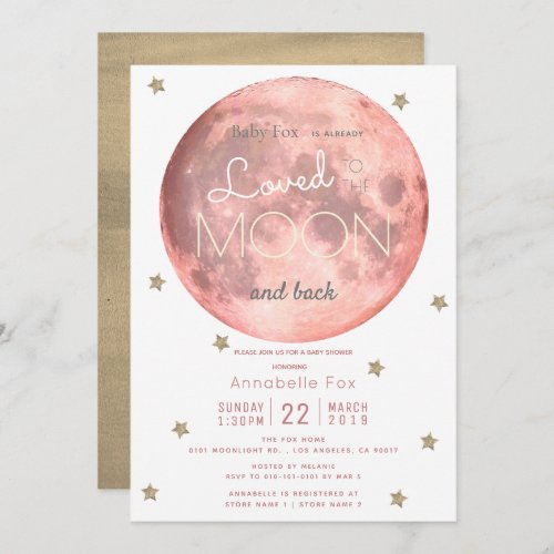 Love You to the Moon Pink Gold Baby Shower Invitation
