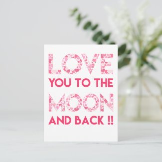 Love You to the Moon - Pink Hearts Typography Postcard