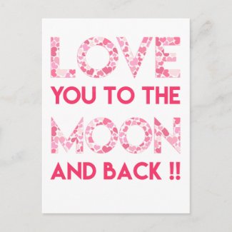 Love You to the Moon - Pink Hearts Typography Postcard