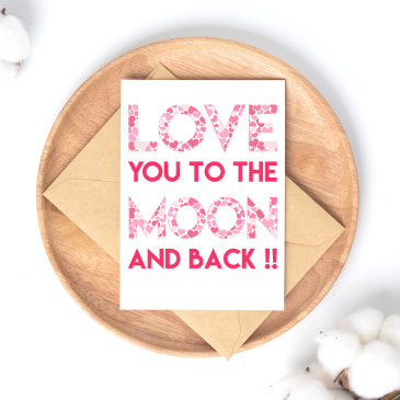 Love You to the Moon - Pink Hearts Typography