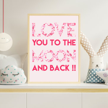 Love You to the Moon - Pink Hearts Typography