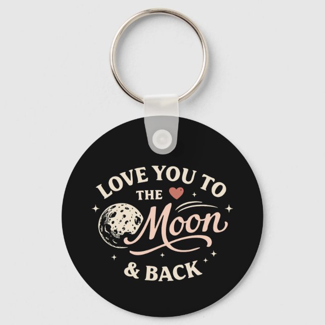 Love You to the Moon Retro Classic Valentine Keychain (Front)