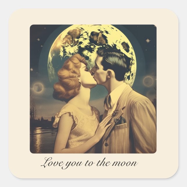 Love you to the moon, travel poster customizable square sticker (Front)