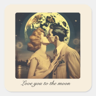 Love you to the moon, travel poster customizable square sticker