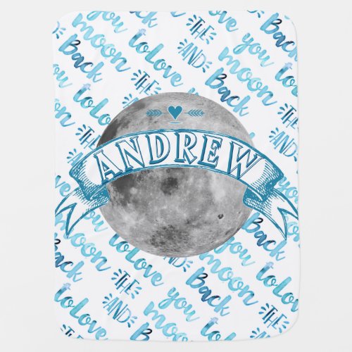 Love You To The Moon Watercolor Baby Boy Baby Blanket