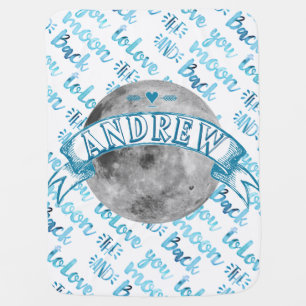 Love You To The Moon Watercolor Baby Boy Blanket