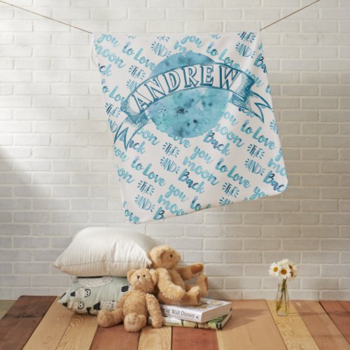 Love You To The Moon Watercolor Baby Boy Receiving Blanket