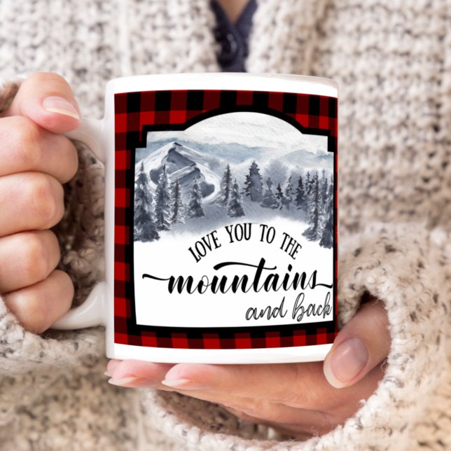 Love you to the Mountains and Back, Buffalo Plaid Two-Tone Coffee Mug (Creator Uploaded)