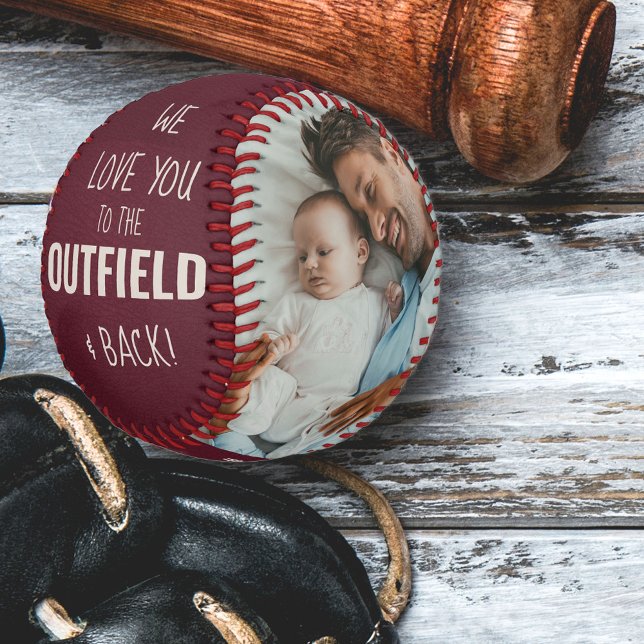 Love you to the Outfield 2 Photo Red Leather Look Baseball (Creator Uploaded)