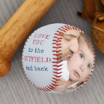 Love you to the Outfield and Back Grey Photo Baseball<br><div class="desc">Personalized baseball with two photos and lovely baseball quote from kids. The wording reads "love you to the outfield and back" and is lettered in hatched print and typewriter text. The photo template is set up ready for you to add your pictures and the year. The design has a color...</div>