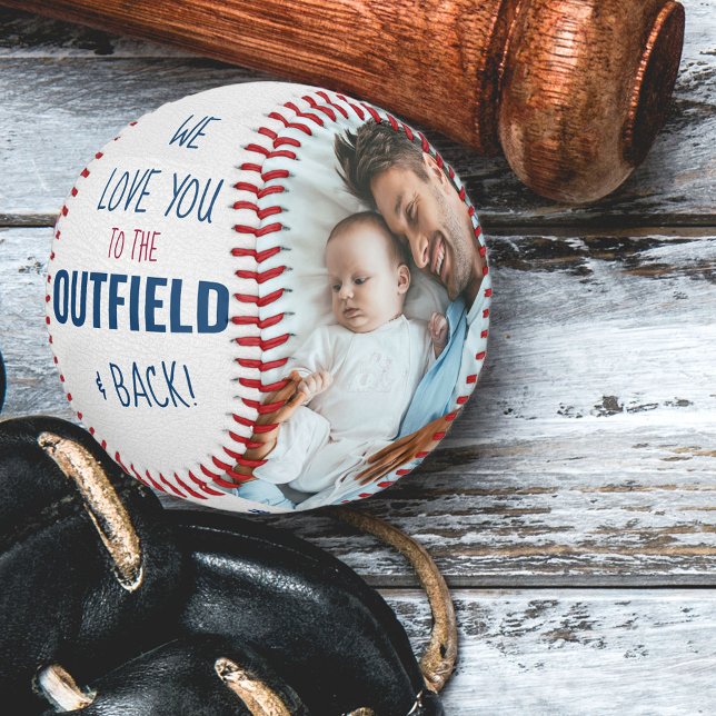 Love you to the Outfield Photo White Leather Look Baseball (Creator Uploaded)