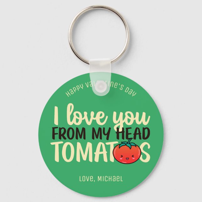 Love You Tomatoes Funny Pun Cute Valentine's Day Keychain (Front)