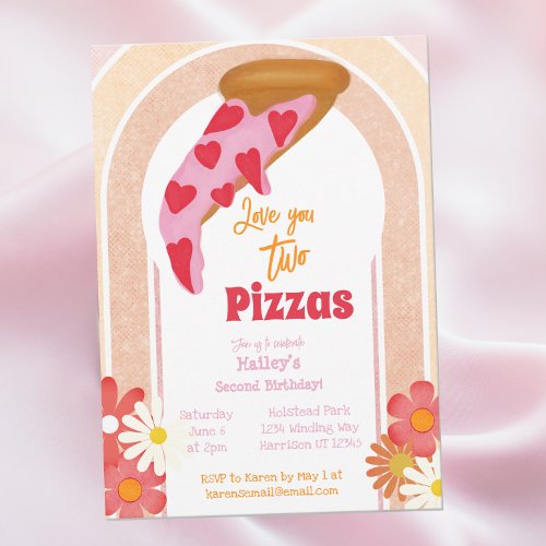 Love You Two Pizza Party Birthday Invitation
