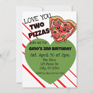 Love You Two Pizzas 2nd Birthday Invitation