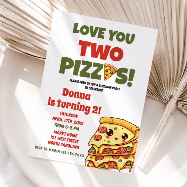  Love You Two Pizzas, Pizzas Second Birthday Party Invitation (Creator Uploaded)