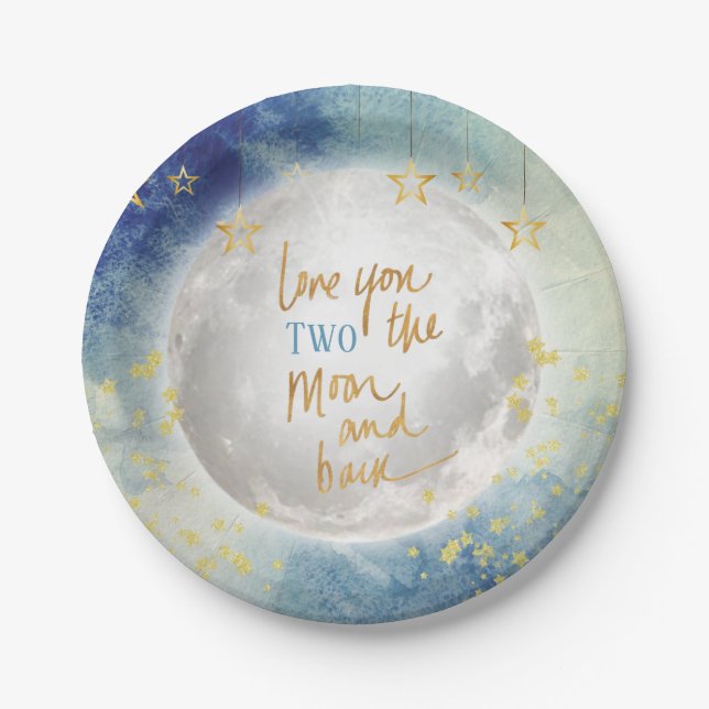 Love you TWO the Moon and Back Paper Plates (Front)