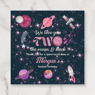 Love You Two The Moon Girls Pink 2nd Birthday Favor Tags