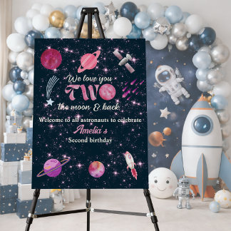 Love You Two The Moon Girls Pink 2nd Birthday Foam Board