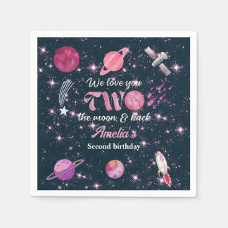Love You Two The Moon Girls Pink 2nd Birthday Napkins