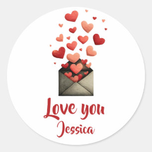Love You Valentine Envelope Design Classic Round Sticker