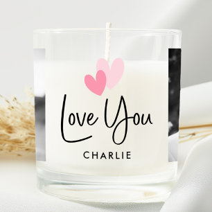 Love you Valentines day cute hearts name photo Scented Candle
