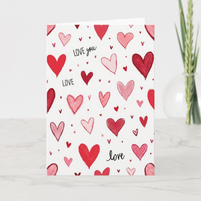 Love You Valentines Day Hearts Card (Front)