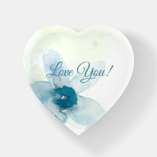 Love You Watercolor Blue Floral Paperweight