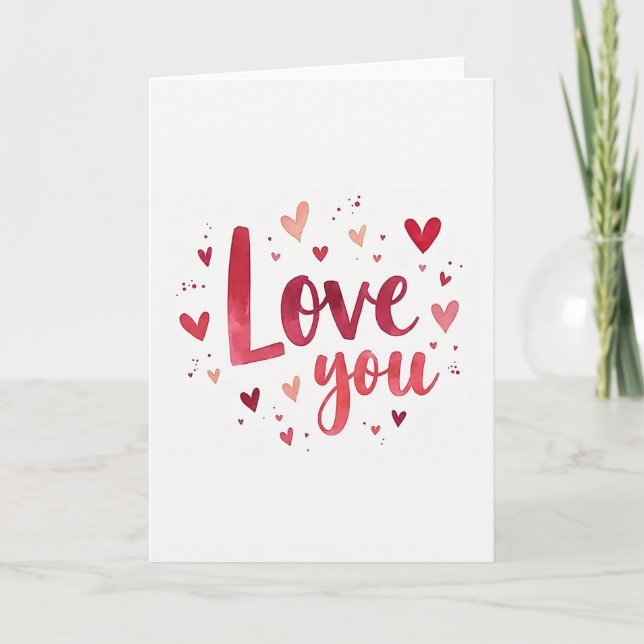 Love You Watercolor Hearts Card (Front)