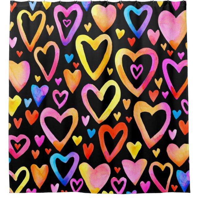 Love you. Watercolor illustration heart. Valentin  Shower Curtain (Front)