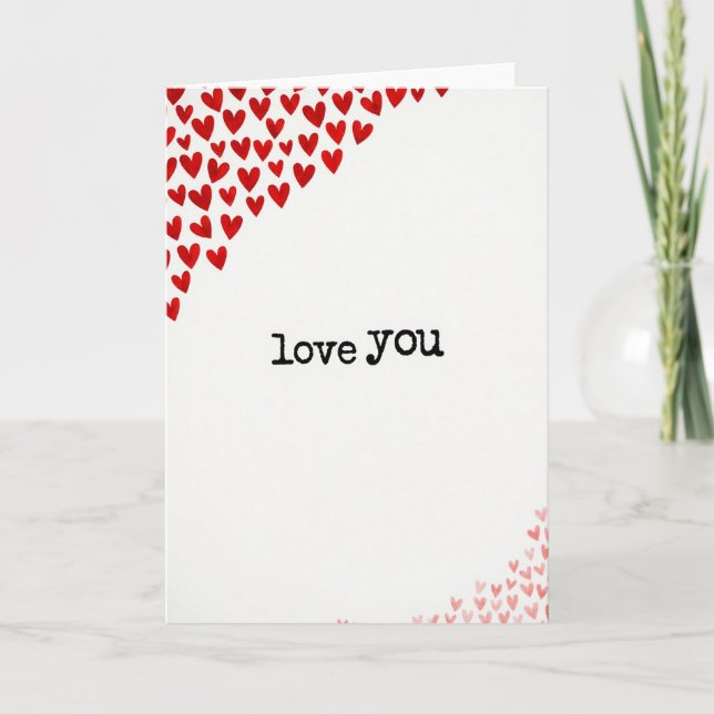 Love You Watercolor Red Hearts Card (Front)