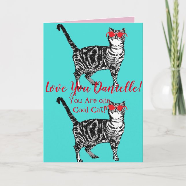 Love You Wifes Name Cool Tabby Cat Cats Funny Card (Front)