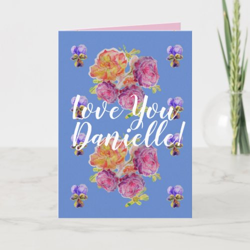 Love You Wifes Name Pink Roses Watercolor Card