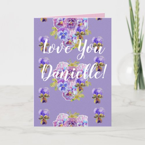 Love You Wifes Name Purple Pansy Shabby Chic Card