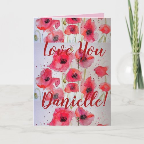 Love You Wifes Name Red Poppy Watercolor Card