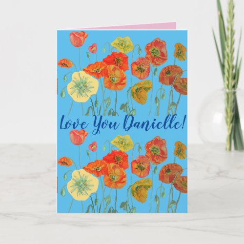 Love You Wifes Name Red Poppy Watercolor Card