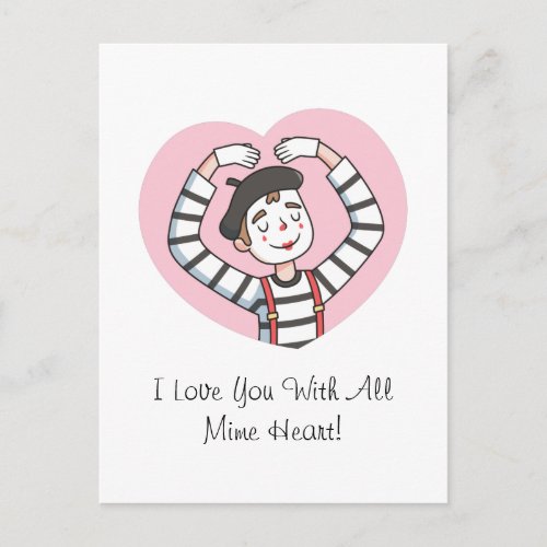 Love You With All Mime Heart Valentines Day Pun Postcard