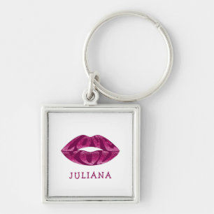 Love you with glitter letters inside lips keychain