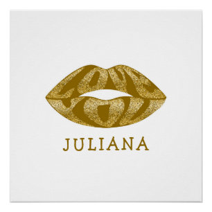 Love you with glitter letters inside lips poster