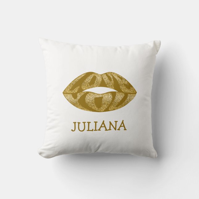 Love you with glitter letters inside lips throw pillow (Front)