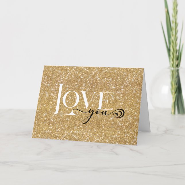 LOVE you, with Heart, Gold Valentines Holiday Card (Front)