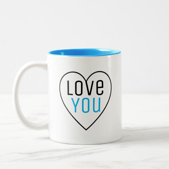 Love You With Heart Shape Two-Tone Coffee Mug (Left)