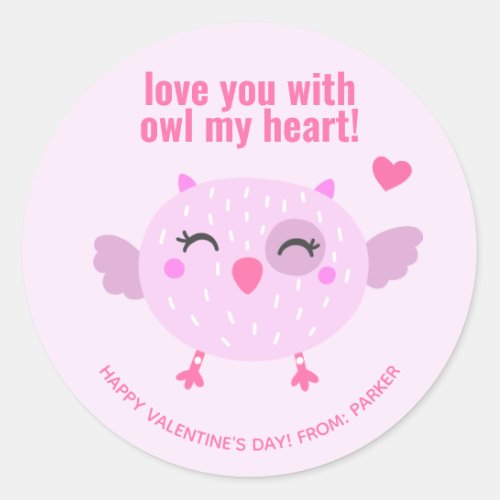 Love You With OWL My Heart _ Classroom Valentine Classic Round Sticker