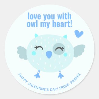 Love you with OWL my heart - Classroom Valentine  Classic Round Sticker