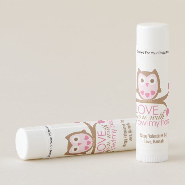 "Love You With OWL My Heart" Valentines Day Lip Balm (Front)