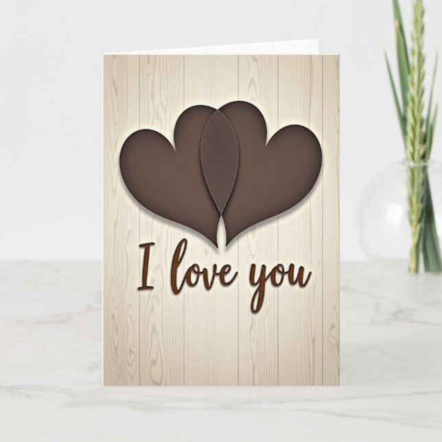 Love You Wood Planks Hearts Card (Front)
