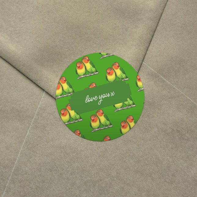 Love You x Add Your Text Lovebirds Valentines Classic Round Sticker (Creator Uploaded)