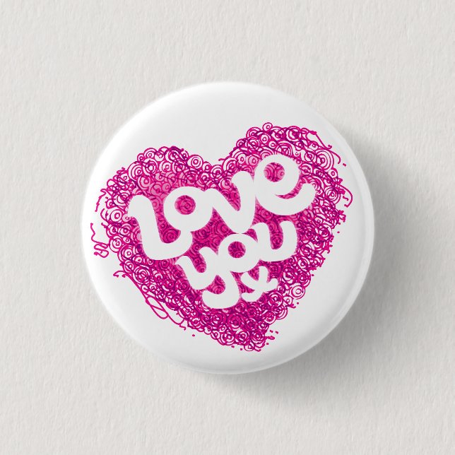 Love you x pink heart badge button (Front)