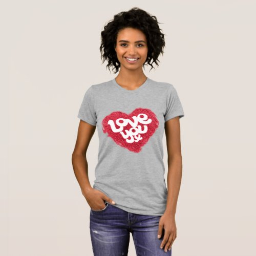 Love you x red heart ladies pink tee